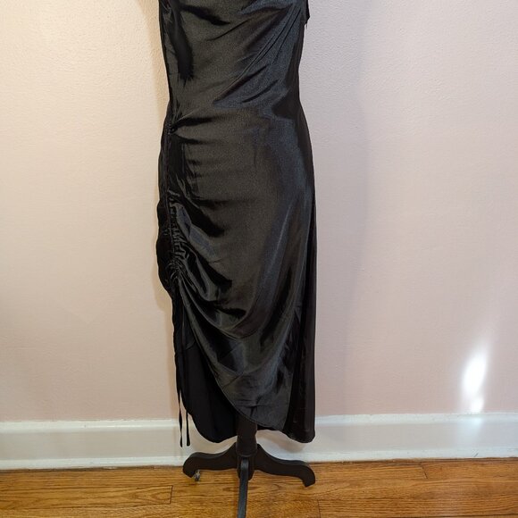 The Black Satin Cowl Neck Midi Dress with Side Ruched - Picture 4 of 15
